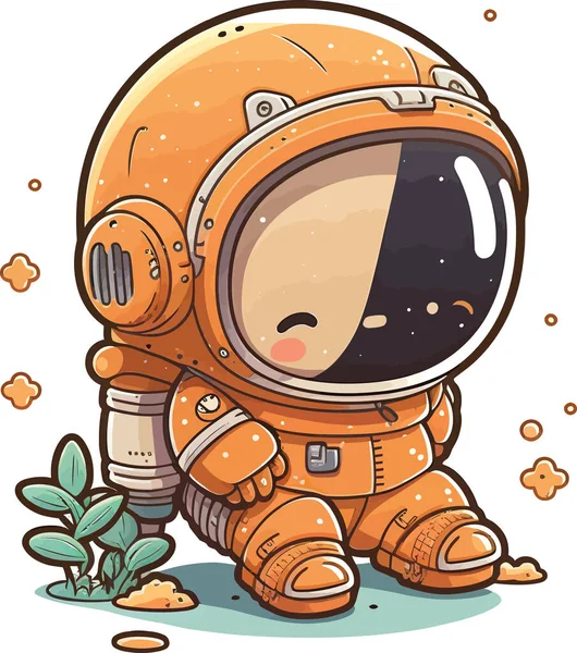 Schattig Karakter Astronaut Zitten Oranje Kleur Vector Ontwerp — Stockvector