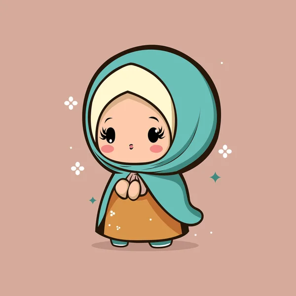 Słodkie Urocze Hidżab Muzułmanin Kobieta Wektor Ilustracja — Wektor stockowy