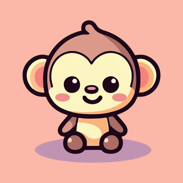 귀여운 원숭이 Chibi 마스코트 스타일 — 스톡 벡터