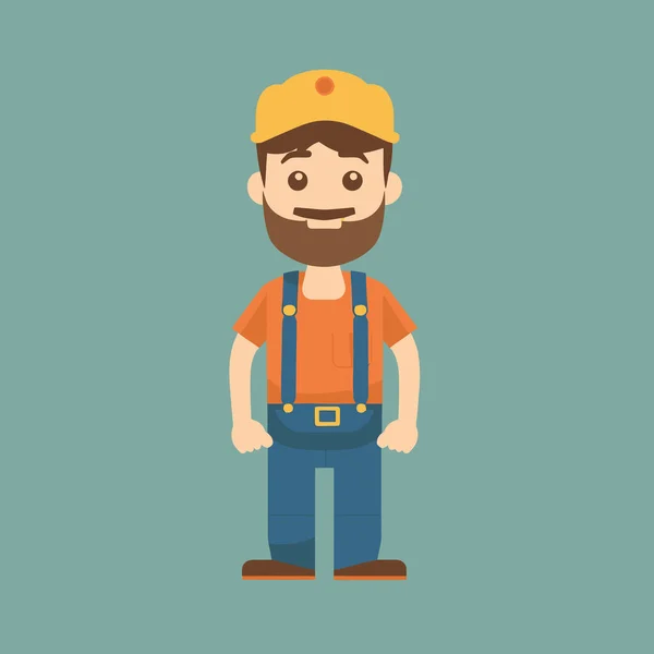 Vettoriale Lavoratore Uomo Sorridente Cartone Animato Lavoro — Vettoriale Stock