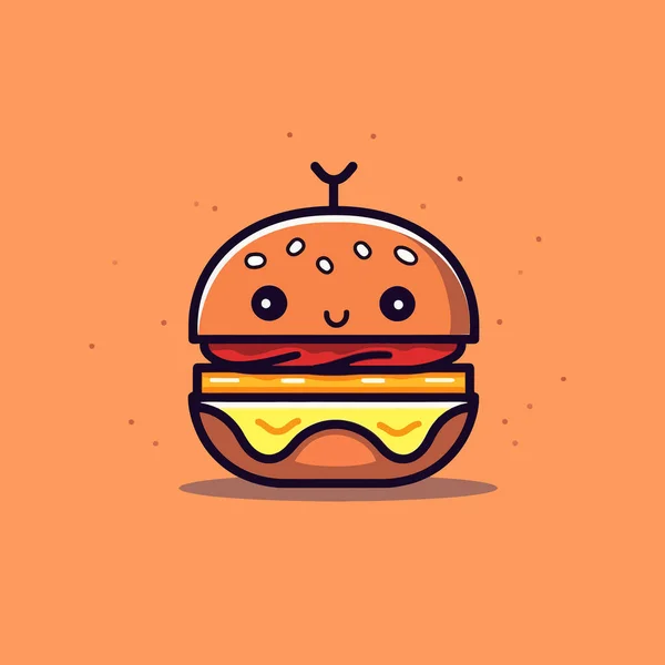 Niedliche Kawaii Burger Chibi Maskottchen Vektor Cartoon Stil — Stockvektor