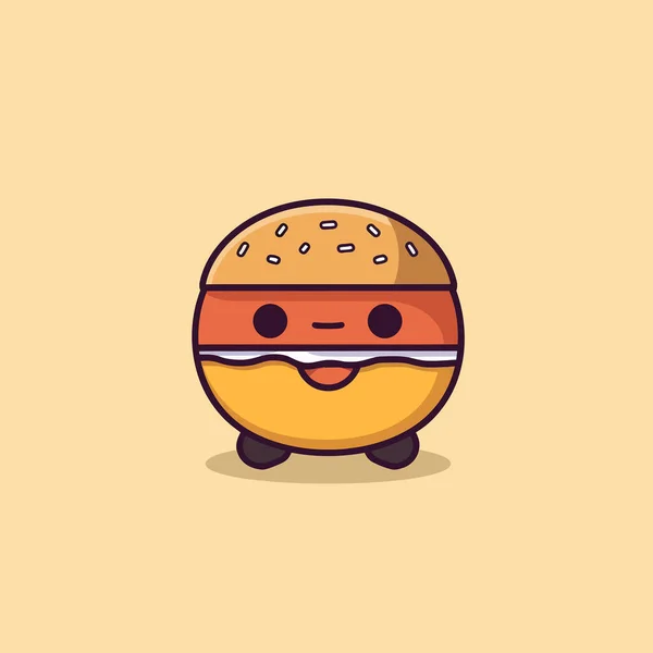 Schattig Yummy Kawaii Burger Chibi Mascotte Vector Cartoon Stijl — Stockvector