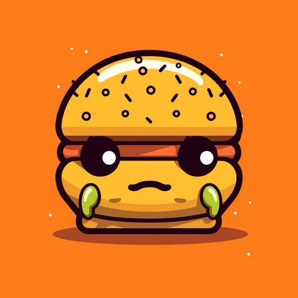 Cute Yummy Kawaii Burger Chibi Mascot Vector Cartoon Style — Stock Vector