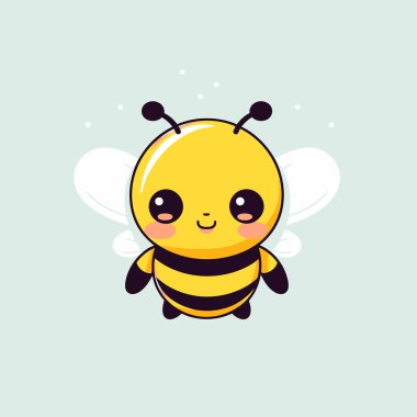 Şirin kawaii arı chibi maskot vektör çizgi film stili