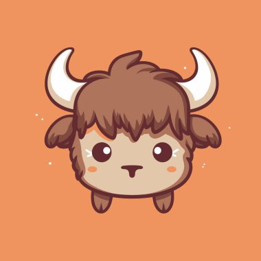 Şirin kawaii buffalo chibi maskot vektör çizgi film stili