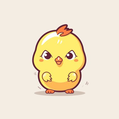 Şirin kawaii tavuk chibi maskot vektör çizgi film stili