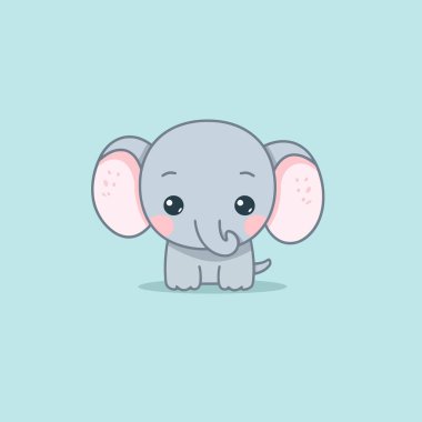 Şirin kawaii fil chibi maskot vektör çizgi film stili