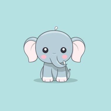 Şirin kawaii fil chibi maskot vektör çizgi film stili