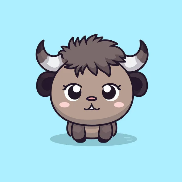 Lindo Kawaii Búfalo Chibi Mascota Vector Dibujos Animados Estilo — Vector de stock