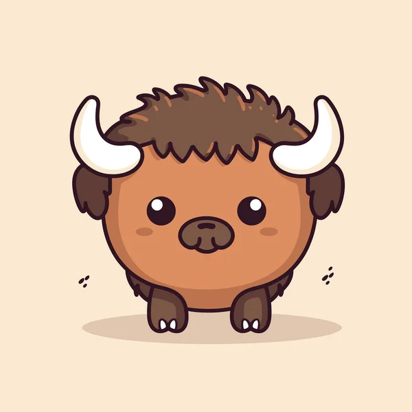 Roztomilý Kawaii Buffalo Chibi Maskot Vektor Karikatura Styl — Stockový vektor