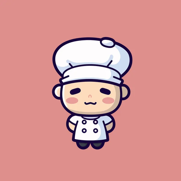 Leuke Kawaii Chef Kok Chibi Mascotte Vector Cartoon Stijl — Stockvector