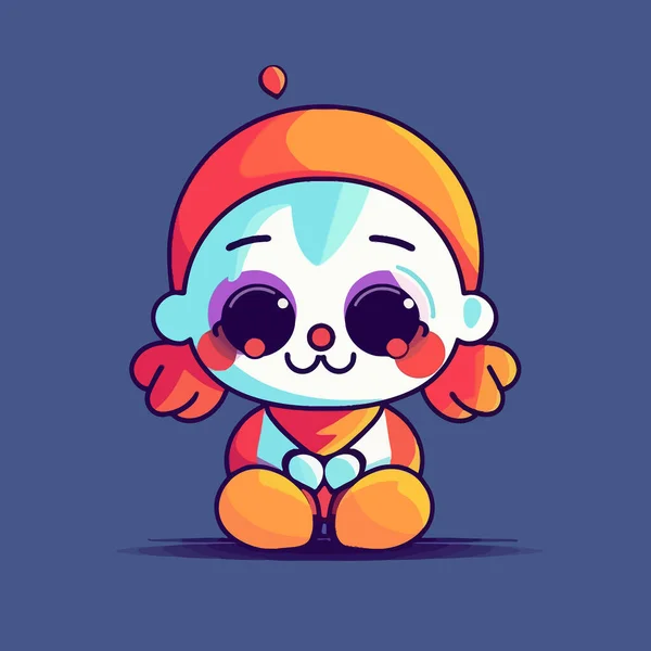 Cute Kawaii Clown Chibi Mascot Vector Cartoon Style — Stock Vector