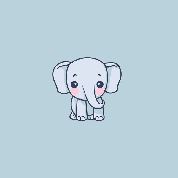 Bonito Kawaii Elefante Chibi Mascote Vetor Desenho Animado Estilo — Vetor de Stock