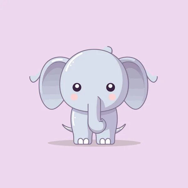 Lindo Kawaii Elefante Chibi Mascota Vector Dibujos Animados Estilo — Vector de stock