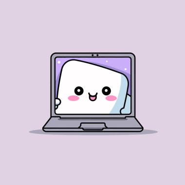 Şirin kawaii laptop chibi maskot vektör çizgi film stili