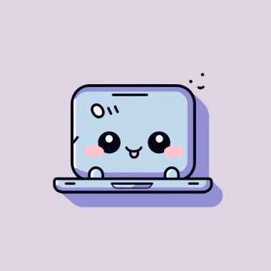 Şirin kawaii laptop chibi maskot vektör çizgi film stili