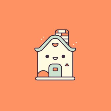 Şirin kawaii evi Chibi maskot vektör çizgi film stili