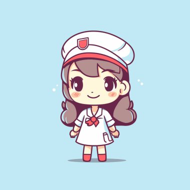Şirin kawaii hemşire chibi maskot vektör çizgi film stili