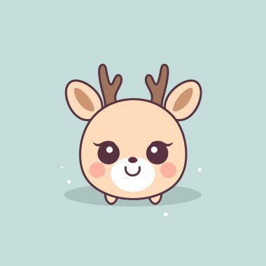 Şirin kawaii ren geyiği chibi maskot vektör çizgi film stili