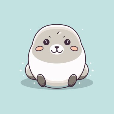 Şirin kawaii fok balığı Chibi maskot vektör çizgi film stili