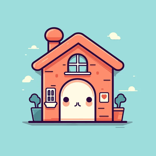 Cute Kawaii House Chibi Mascot Vector Cartoon Style — 스톡 벡터