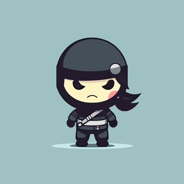 Roztomilý Kawaii Ninja Chibi Maskot Vektor Karikatura Styl — Stockový vektor