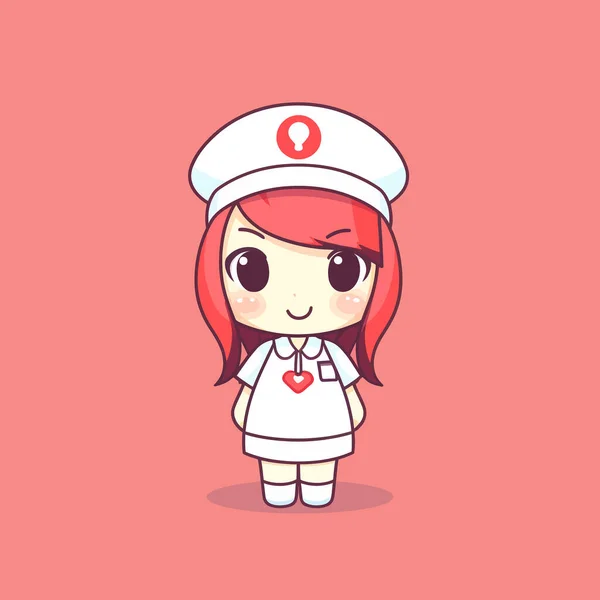 Niedliche Kawaii Krankenschwester Chibi Maskottchen Vektor Cartoon Stil — Stockvektor