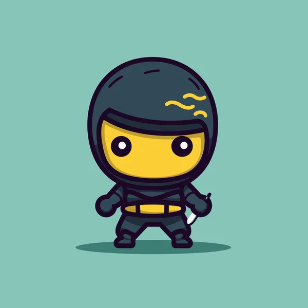 Mignon Style Dessin Animé Vectoriel Mascotte Ninja Chibi Kawaii — Image vectorielle