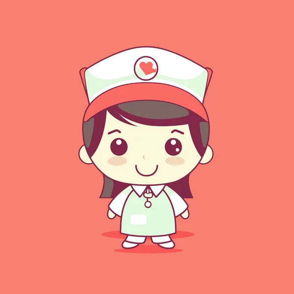Mignon Kawaii Infirmière Chibi Mascotte Vecteur Dessin Animé Style — Image vectorielle
