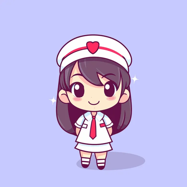 Cute Kawaii Nurse Chibi Mascot Vector Cartoon Style — 스톡 벡터