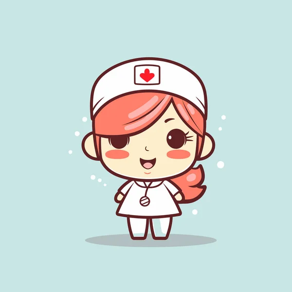 Mignon Kawaii Infirmière Chibi Mascotte Vecteur Dessin Animé Style — Image vectorielle