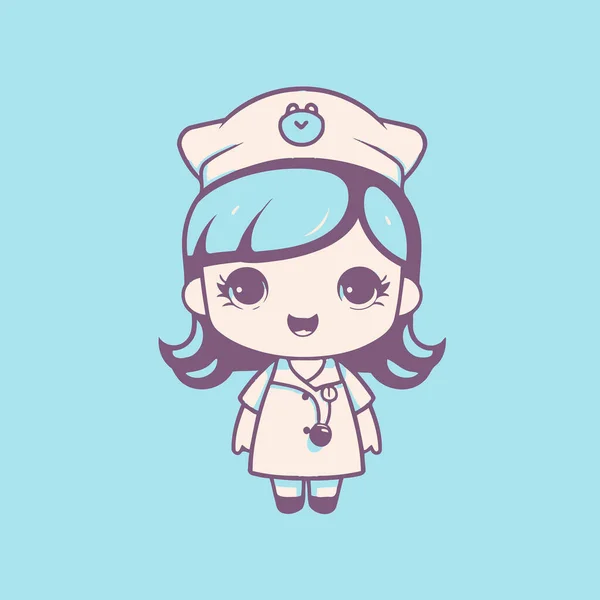 Симпатичная Медсестра Кавайи Стиле Векторного Мультфильма — стоковый вектор