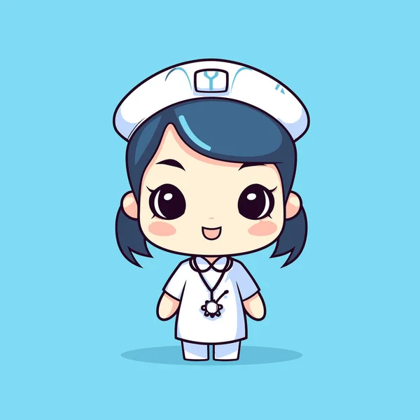 Lindo Kawaii Enfermera Chibi Mascota Vector Dibujos Animados Estilo — Archivo Imágenes Vectoriales