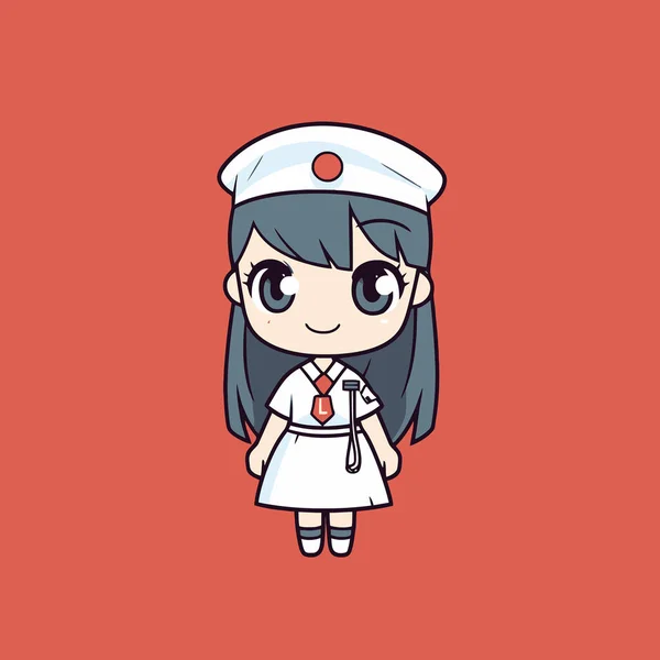 Lindo Kawaii Enfermera Chibi Mascota Vector Dibujos Animados Estilo — Archivo Imágenes Vectoriales