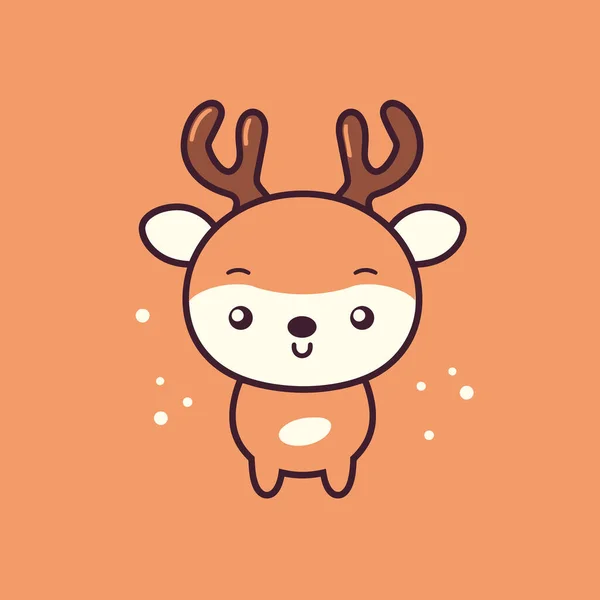 Cute Kawaii Reindeer Chibi Mascot Vector Cartoon Style — Stock Vector