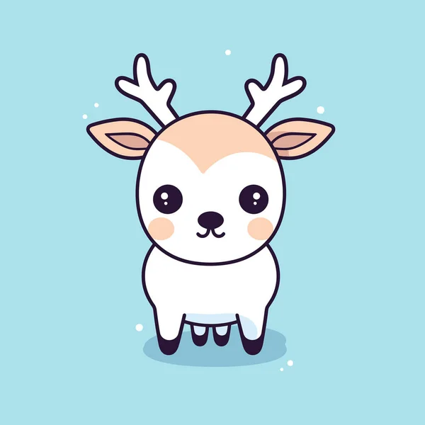 Cute Kawaii Reindeer Chibi Mascot Vector Cartoon Style — Stock Vector