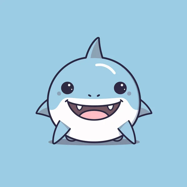 Mignon Kawaii Requin Chibi Mascotte Vecteur Dessin Animé Style — Image vectorielle