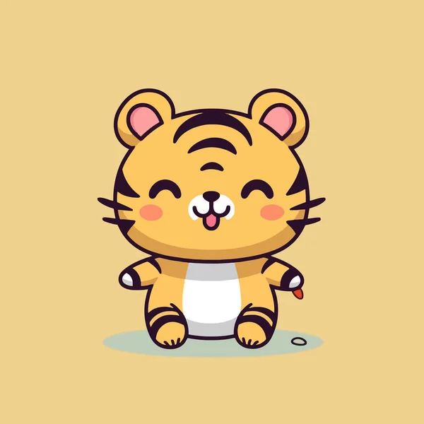 Mignon Kawaii Tigre Chibi Mascotte Vecteur Dessin Animé Style — Image vectorielle