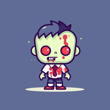 Şirin kawaii zombi chibi maskot vektör çizgi film stili