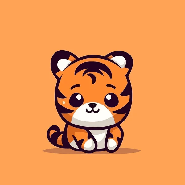 Lindo Kawaii Tigre Chibi Mascota Vector Dibujos Animados Estilo — Vector de stock