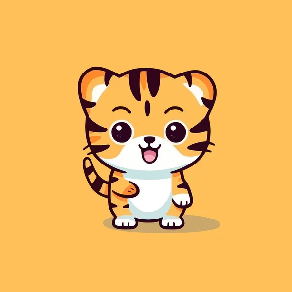 Carino Kawaii Tigre Chibi Mascotte Vettore Stile Cartone Animato — Vettoriale Stock
