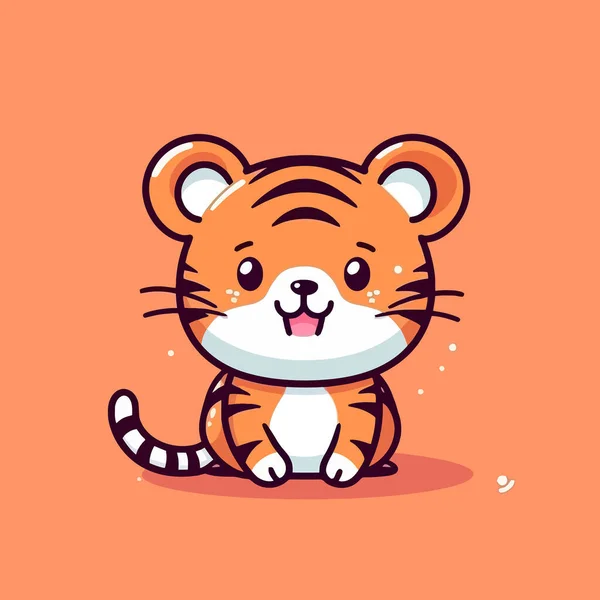 Cute Kawaii Tygrys Chibi Maskotka Wektor Kreskówka Styl — Wektor stockowy