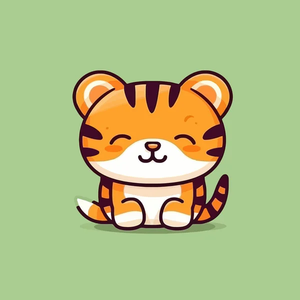 Bonito Kawaii Tigre Chibi Mascote Vetor Desenho Animado Estilo — Vetor de Stock