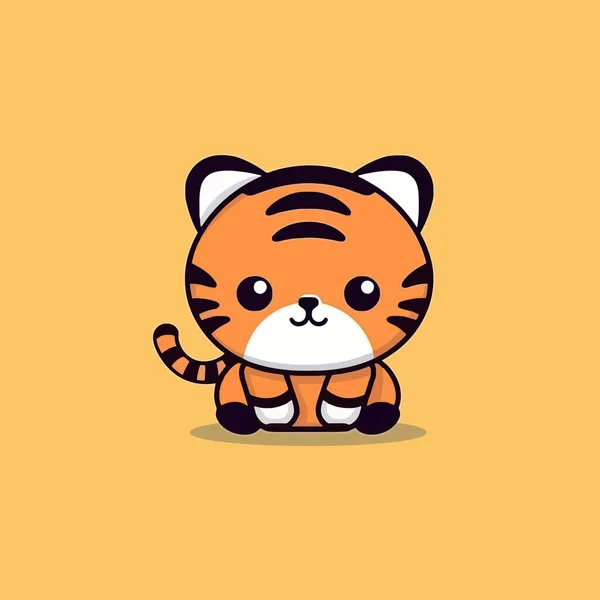 Carino Kawaii Tigre Chibi Mascotte Vettore Stile Cartone Animato — Vettoriale Stock