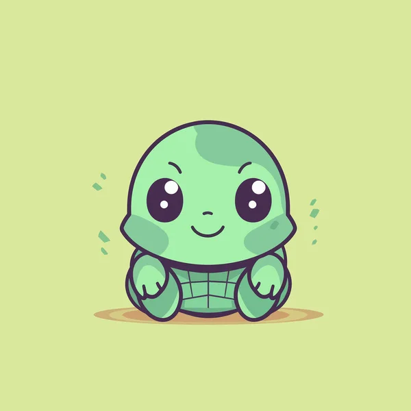 Cute Kawaii Turtle Chibi Mascot Vector Cartoon Style — Stock Vector