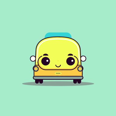 Şirin kawaii araba chibi maskot vektör çizgi film stili