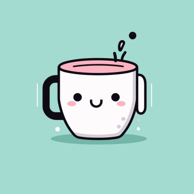 Şirin kawaii fincanı chibi maskot vektör çizgi film stili