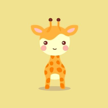 Şirin kawaii zürafa chibi maskot vektör çizgi film stili