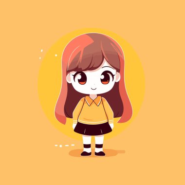 Şirin kawaii kızı Chibi maskot vektör çizgi film stili
