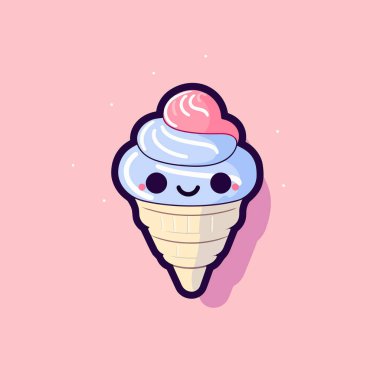 Şirin kawaii dondurma chibi maskot vektör çizgi film stili